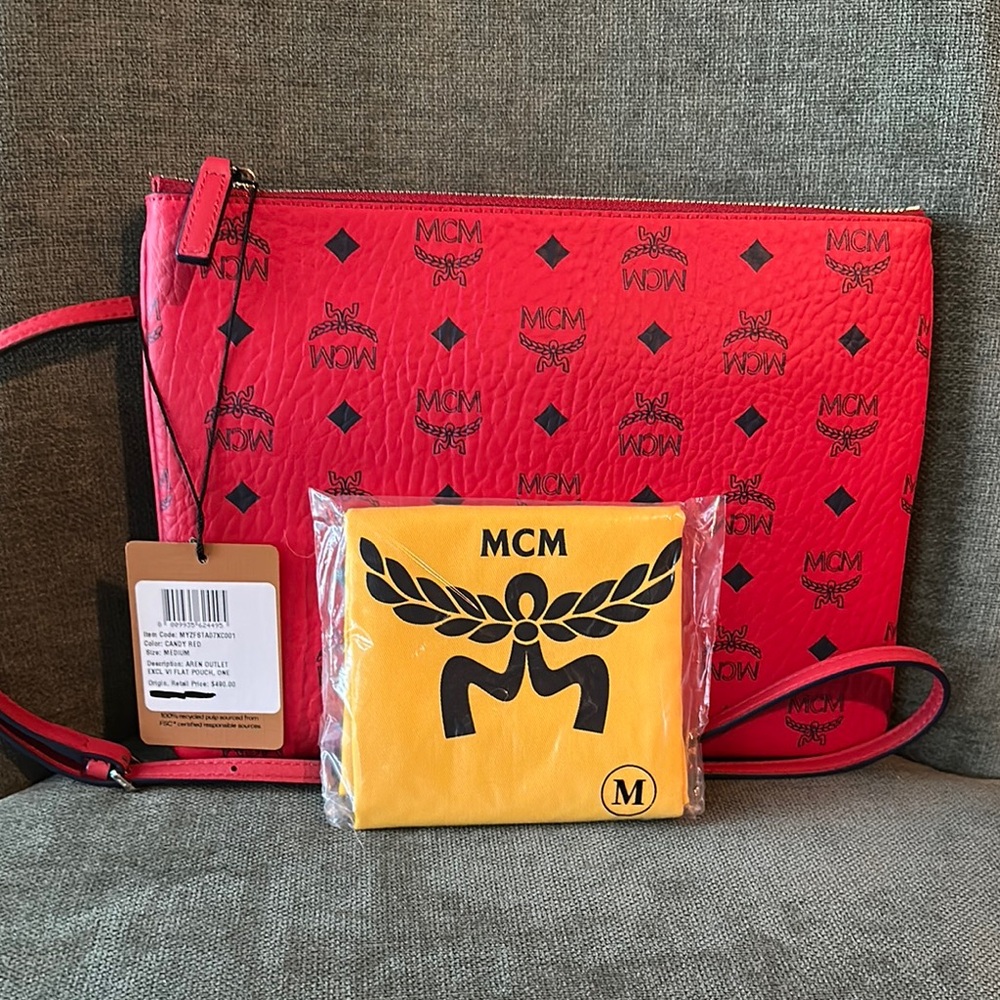 NEW Authentic MCM Crossbody Pouch in Visetos CANDY RED - Dustbag + Tags + COA - Picture 2 of 9